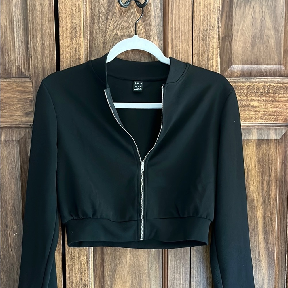 SHEIN Black Textured Zip-Up Jacket